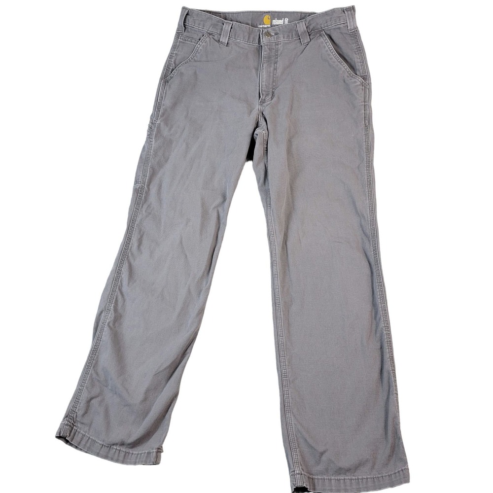 Carhartt Canvas Carpenter Work Pants Mens 34x32 Relaxed Fit Rugged Flex Gray